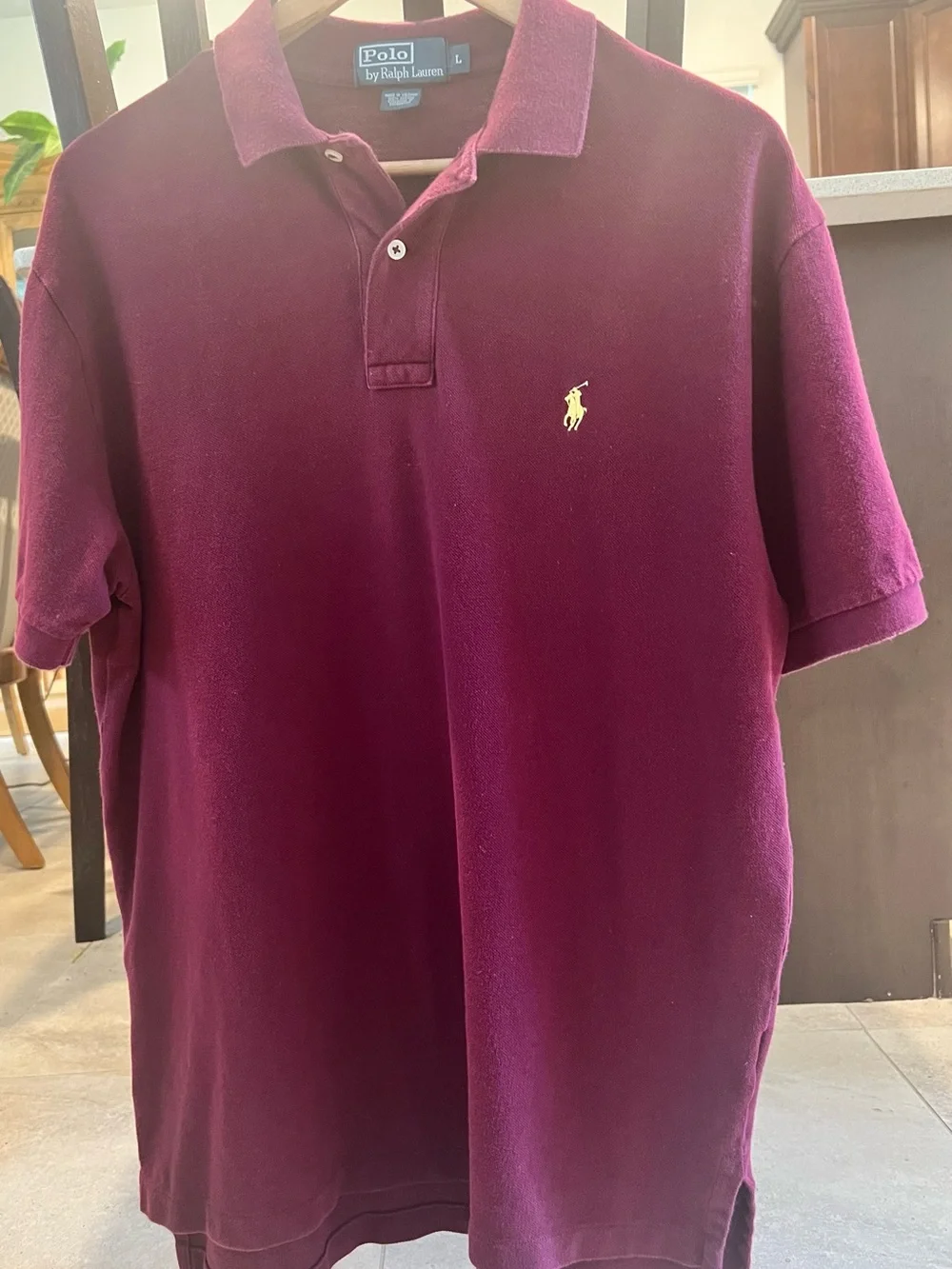 Polo Ralph Lauren Men's Large Maroon Burgundy Short Sleeve Polo Shirt Cotton